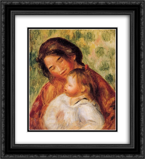 Woman and Child 20x22 Black Ornate Wood Framed Art Print Poster with Double Matting by Renoir, Pierre Auguste