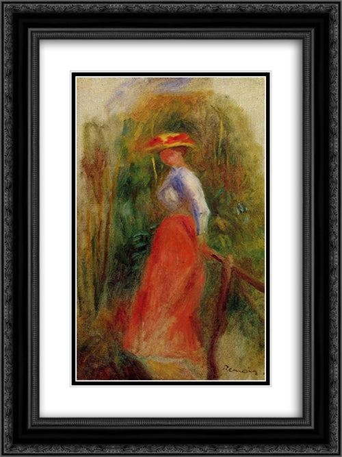 Woman in a Landscape 18x24 Black Ornate Wood Framed Art Print Poster with Double Matting by Renoir, Pierre Auguste