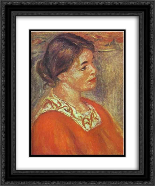 Woman in a Red Blouse 20x24 Black Ornate Wood Framed Art Print Poster with Double Matting by Renoir, Pierre Auguste