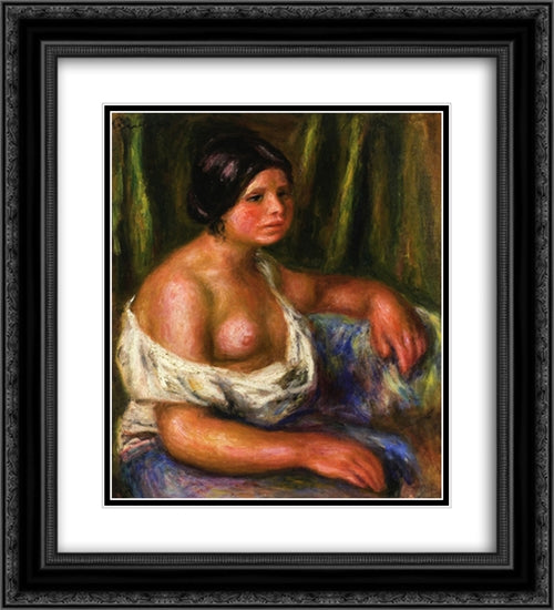 Woman in Blue 20x22 Black Ornate Wood Framed Art Print Poster with Double Matting by Renoir, Pierre Auguste