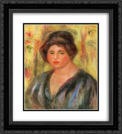 Woman`s Head 20x22 Black Ornate Wood Framed Art Print Poster with Double Matting by Renoir, Pierre Auguste