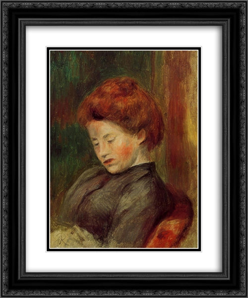 Woman`s Head 20x24 Black Ornate Wood Framed Art Print Poster with Double Matting by Renoir, Pierre Auguste