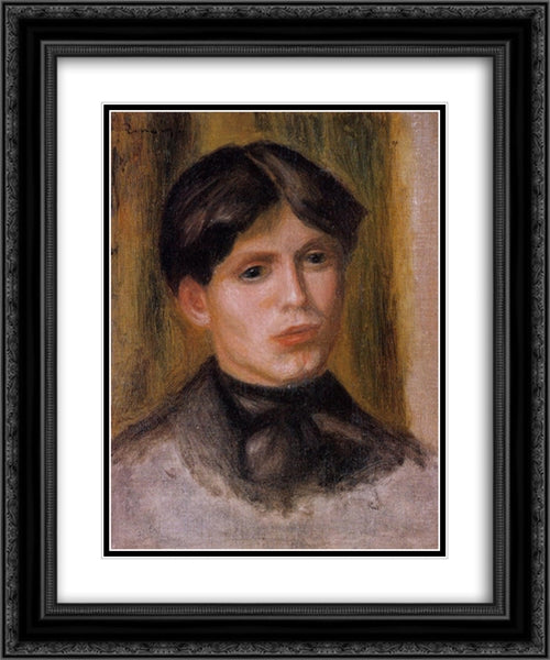 Woman`s Head 20x24 Black Ornate Wood Framed Art Print Poster with Double Matting by Renoir, Pierre Auguste