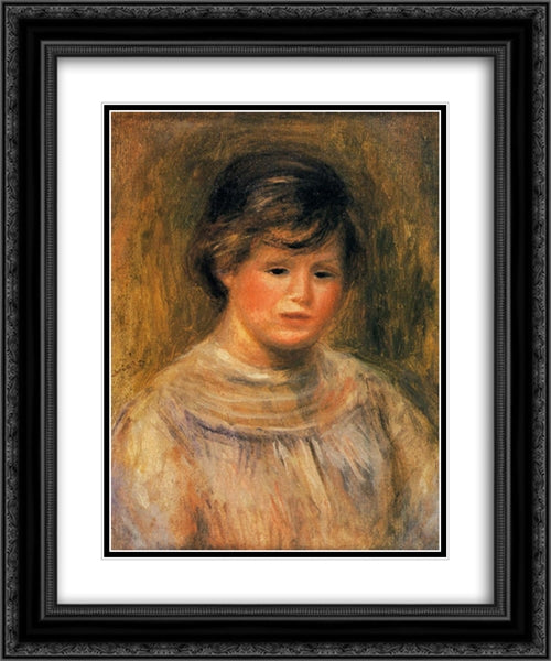 Woman`s Head 20x24 Black Ornate Wood Framed Art Print Poster with Double Matting by Renoir, Pierre Auguste