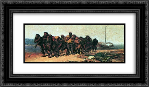 Barge Haulers on the Volga 24x14 Black Ornate Wood Framed Art Print Poster with Double Matting by Repin, Ilya