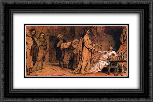 Raising of Jairus Daughter 24x16 Black Ornate Wood Framed Art Print Poster with Double Matting by Repin, Ilya