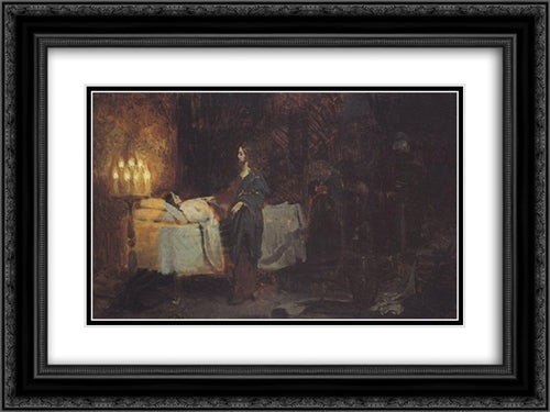 Raising of Jairus Daughter 24x18 Black Ornate Wood Framed Art Print Poster with Double Matting by Repin, Ilya