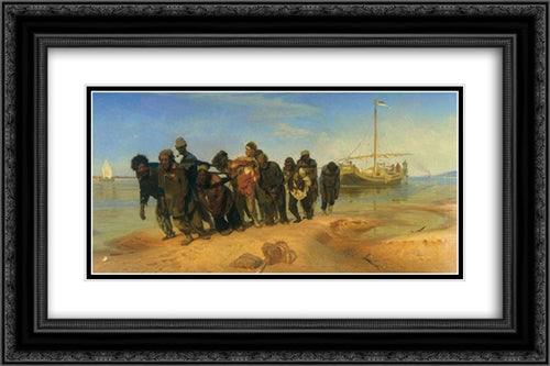 Barge Haulers on the Volga 24x16 Black Ornate Wood Framed Art Print Poster with Double Matting by Repin, Ilya