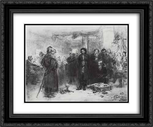 Putting a Propagandist Under Arrest 24x20 Black Ornate Wood Framed Art Print Poster with Double Matting by Repin, Ilya