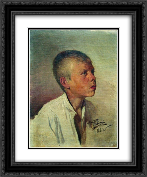 Portrait of a Boy 20x24 Black Ornate Wood Framed Art Print Poster with Double Matting by Repin, Ilya