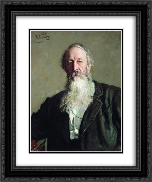 Portrait of the Art Critic Vladimir Stasov 20x24 Black Ornate Wood Framed Art Print Poster with Double Matting by Repin, Ilya