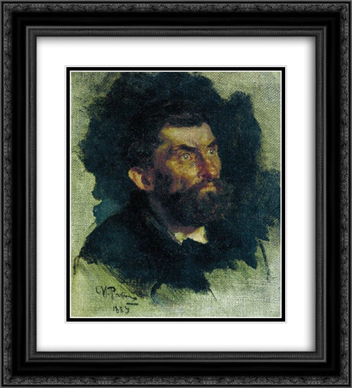 Head of a Man 20x22 Black Ornate Wood Framed Art Print Poster with Double Matting by Repin, Ilya