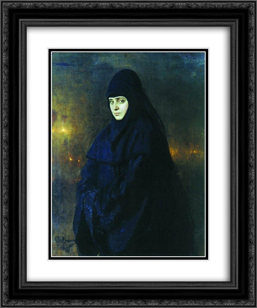 Nun 20x24 Black Ornate Wood Framed Art Print Poster with Double Matting by Repin, Ilya