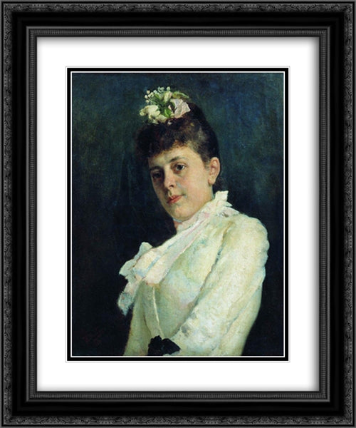 Portrait of a Woman 20x24 Black Ornate Wood Framed Art Print Poster with Double Matting by Repin, Ilya