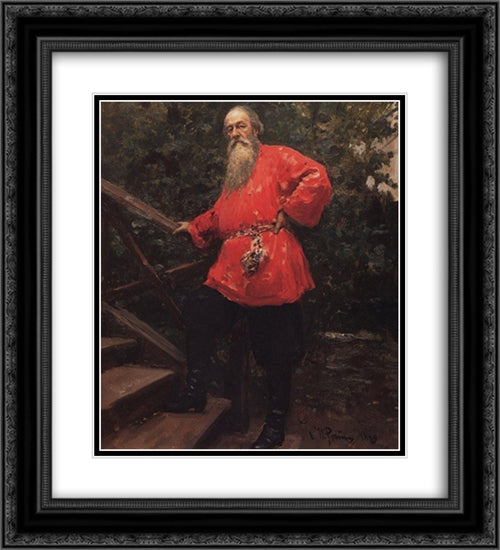 Portrait of the Art Critic Vladimir Stasov 20x22 Black Ornate Wood Framed Art Print Poster with Double Matting by Repin, Ilya