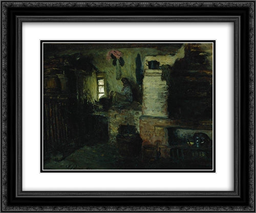 In the hut 24x20 Black Ornate Wood Framed Art Print Poster with Double Matting by Repin, Ilya