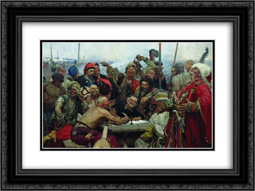 The Reply of the Zaporozhian Cossacks to Sultan Mahmoud IV 24x18 Black Ornate Wood Framed Art Print Poster with Double Matting by Repin, Ilya