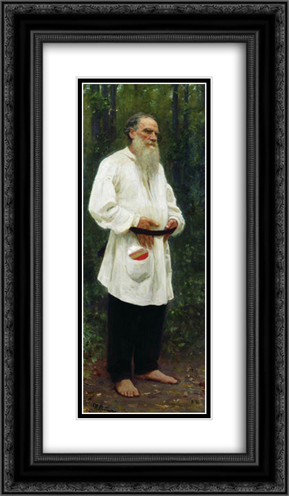 Leo Tolstoy barefoot 14x24 Black Ornate Wood Framed Art Print Poster with Double Matting by Repin, Ilya