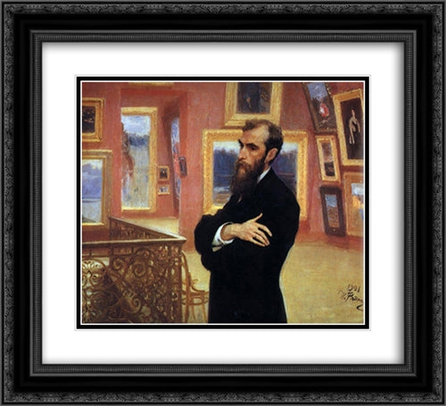 Portrait of Pavel Tretyakov, Founder of the Tretyakov Gallery 22x20 Black Ornate Wood Framed Art Print Poster with Double Matting by Repin, Ilya