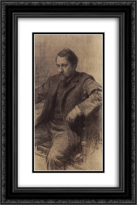 Portrait of the Artist Valentin Serov 16x24 Black Ornate Wood Framed Art Print Poster with Double Matting by Repin, Ilya