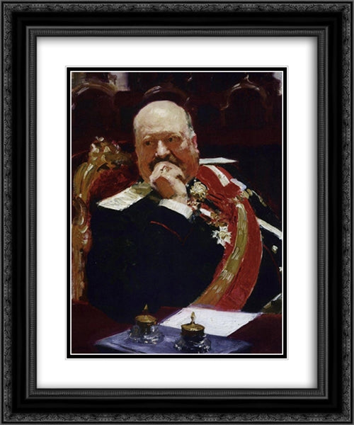 Portrait of Vice Minister of the Interior, cavalry general and member of State Council, Count Aleksey Pavlovich Ignatiev (Study) 20x24 Black Ornate Wood Framed Art Print Poster with Double Matting by Repin, Ilya