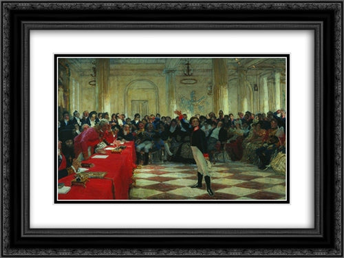 A. Pushkin on the act in the Lyceum on Jan. 8, 1815 24x18 Black Ornate Wood Framed Art Print Poster with Double Matting by Repin, Ilya