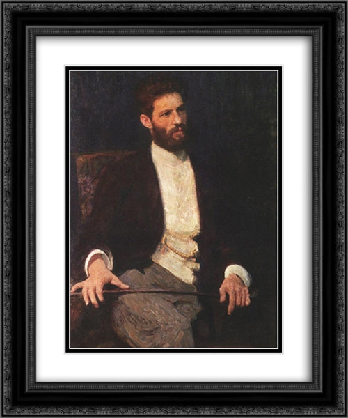 Portrait of sculptor Mark Matveevich Antokolski 20x24 Black Ornate Wood Framed Art Print Poster with Double Matting by Repin, Ilya