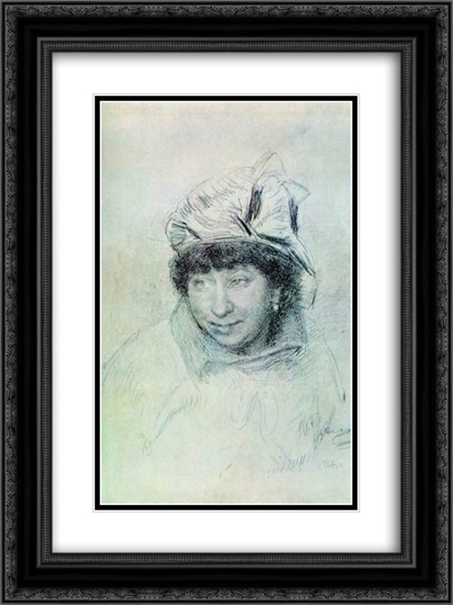 Portrait of Vera Repina 18x24 Black Ornate Wood Framed Art Print Poster with Double Matting by Repin, Ilya