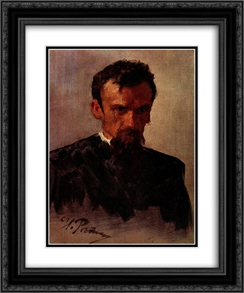 Head of a Man 20x24 Black Ornate Wood Framed Art Print Poster with Double Matting by Repin, Ilya