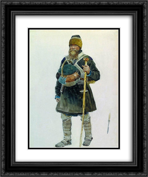 Pilgrim 20x24 Black Ornate Wood Framed Art Print Poster with Double Matting by Repin, Ilya