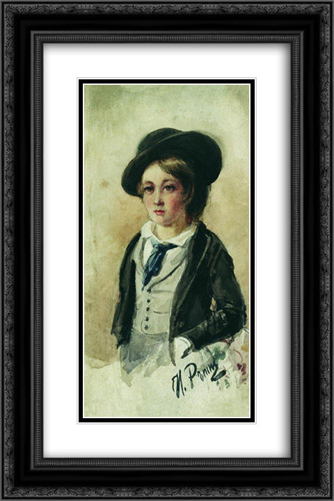 Portrait of a Boy 16x24 Black Ornate Wood Framed Art Print Poster with Double Matting by Repin, Ilya