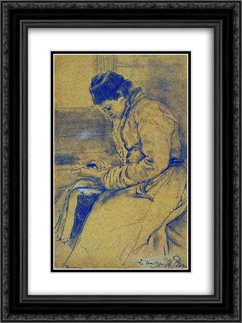 Portrait of a Woman 18x24 Black Ornate Wood Framed Art Print Poster with Double Matting by Repin, Ilya