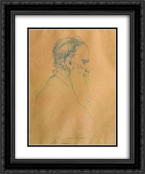 Portrait of Leo Tolstoy 20x24 Black Ornate Wood Framed Art Print Poster with Double Matting by Repin, Ilya