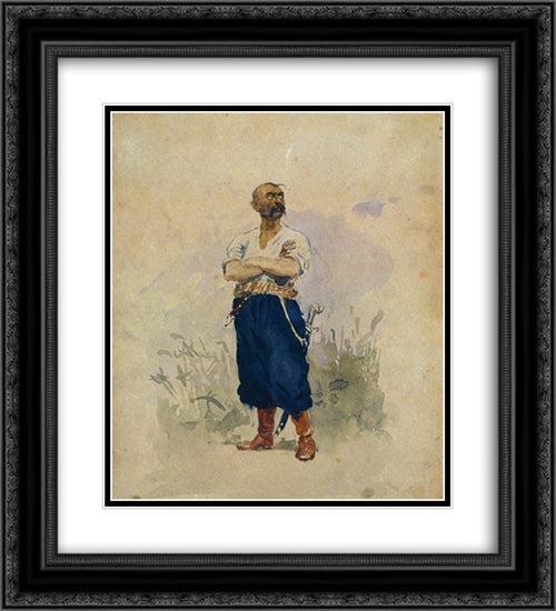 Zaporozhets 20x22 Black Ornate Wood Framed Art Print Poster with Double Matting by Repin, Ilya