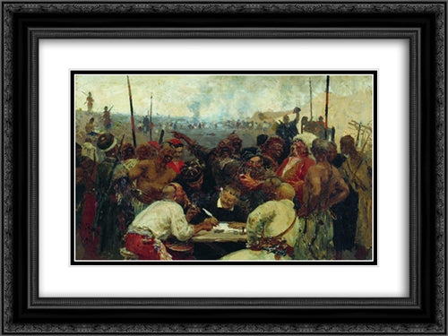 Zaporozhtsy 24x18 Black Ornate Wood Framed Art Print Poster with Double Matting by Repin, Ilya