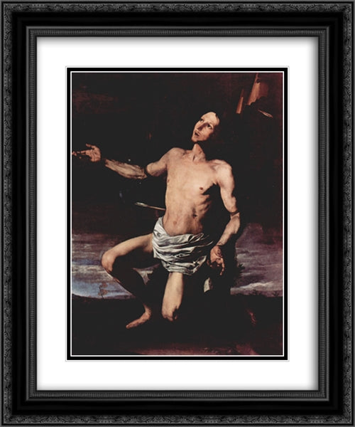 St. Sebastian 20x24 Black Ornate Wood Framed Art Print Poster with Double Matting by Ribera, Jusepe de