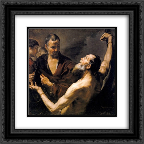 Martyrdom of St. Bartholomew 20x20 Black Ornate Wood Framed Art Print Poster with Double Matting by Ribera, Jusepe de