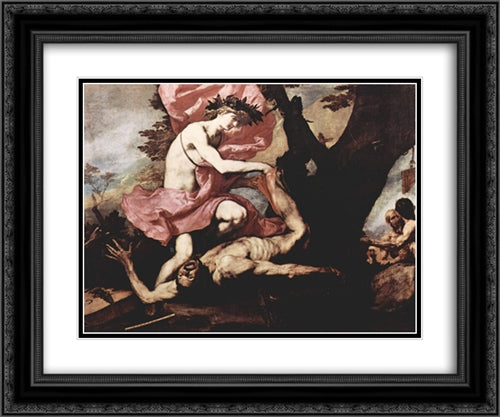 Apollo and Marsyas 24x20 Black Ornate Wood Framed Art Print Poster with Double Matting by Ribera, Jusepe de