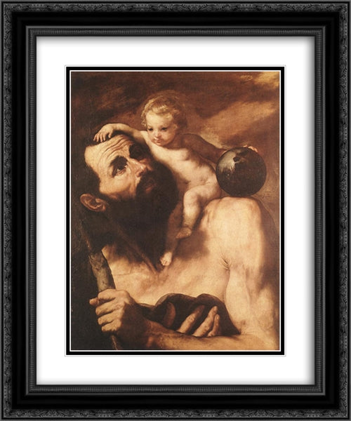 Saint ?hristopher 20x24 Black Ornate Wood Framed Art Print Poster with Double Matting by Ribera, Jusepe de