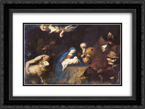 Adoration of the Shepherds 24x18 Black Ornate Wood Framed Art Print Poster with Double Matting by Ribera, Jusepe de