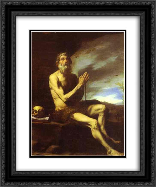 St. Paul the Hermit 20x24 Black Ornate Wood Framed Art Print Poster with Double Matting by Ribera, Jusepe de