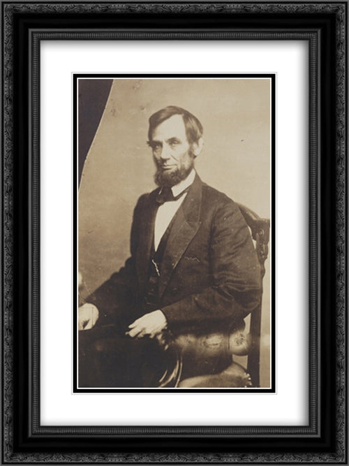 President Abraham Lincoln, three-quarter length portrait, seated, May 16, 1861 18x24 Black Ornate Wood Framed Art Print Poster with Double Matting by Library of Congress