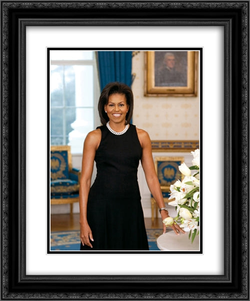 First Lady Michelle Obama official portrait 20x24 Black Ornate Wood Framed Art Print Poster with Double Matting by Library of Congress