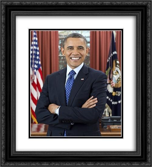 Official portrait of President Barack Obama in Oval Office 20x22 Black Ornate Wood Framed Art Print Poster with Double Matting by Library of Congress