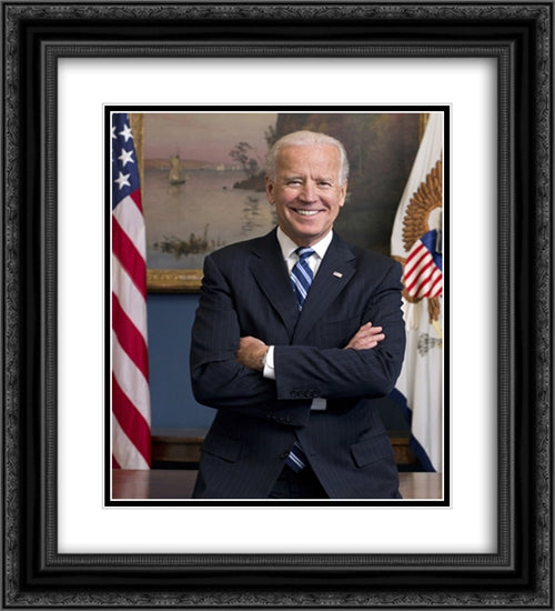 46th President of the United States Joe Biden in his West Wing office at the White House during his term as Vice President 20x22 Black Ornate Wood Framed Art Print Poster with Double Matting by Library of Congress