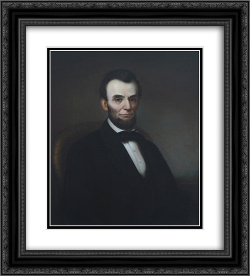 Abraham Lincoln portrait in the Lincoln room, Blair House, located across from the White House, Washington, D.C. 20x22 Black Ornate Wood Framed Art Print Poster with Double Matting by Library of Congress