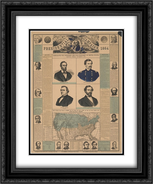 Presidential campaign, 1864. Candidates for President and Vice-President of United States. Election, Tuesday, November 8, 1864 20x24 Black Ornate Wood Framed Art Print Poster with Double Matting by Library of Congress