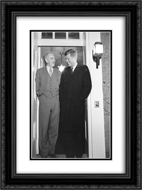 President John F. Kennedy and Dean Acheson, standing in the doorway of Acheson's home at 2805 P Street, N.W., Washington, D.C., after a meeting 18x24 Black Ornate Wood Framed Art Print Poster with Double Matting by Library of Congress
