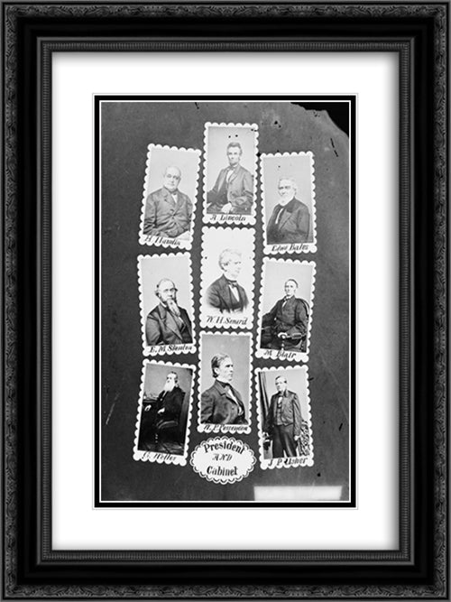 President and Cabinet: H. Hamlin, A. Lincoln, Edw'd Bates, E.M. Stanton, W.H. Seward, M. Blair, G. Welles, W.P. Fessenden, and J.P. Usher 18x24 Black Ornate Wood Framed Art Print Poster with Double Matting by Library of Congress