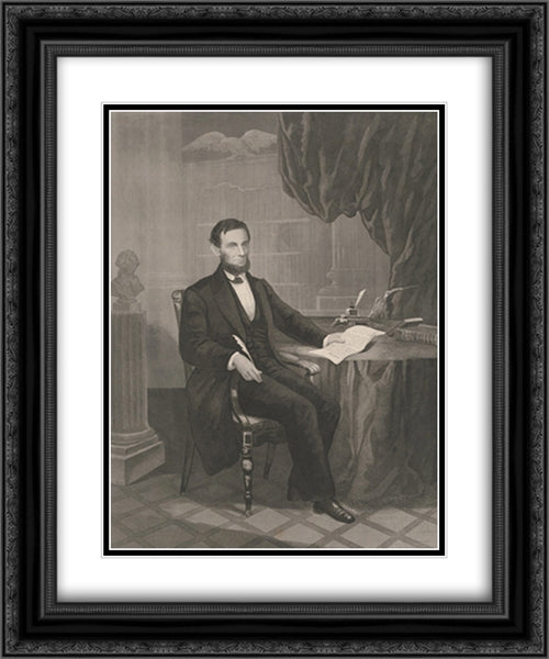 Abraham Lincoln President of the United States signing the Emancipation Proclamation 20x24 Black Ornate Wood Framed Art Print Poster with Double Matting by Library of Congress